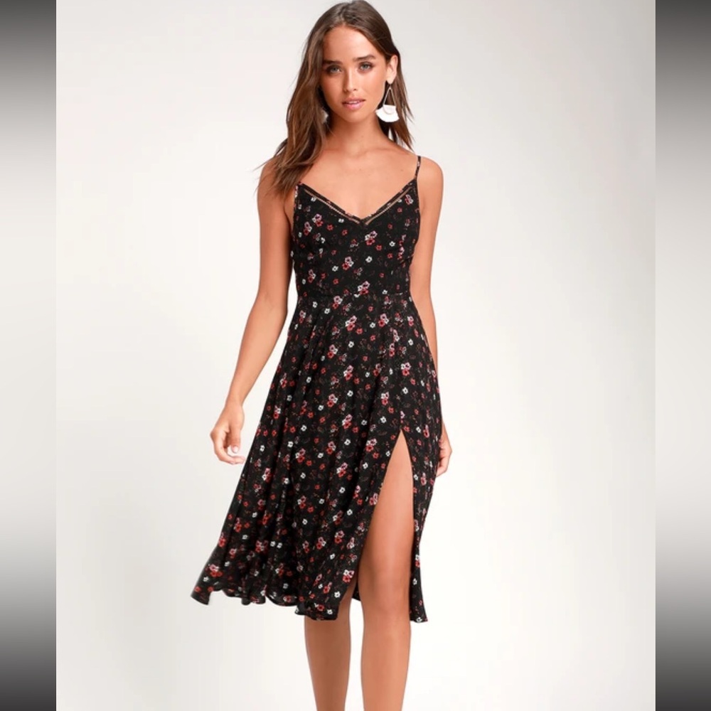 Lulus Black/Floral Print Midi Dress